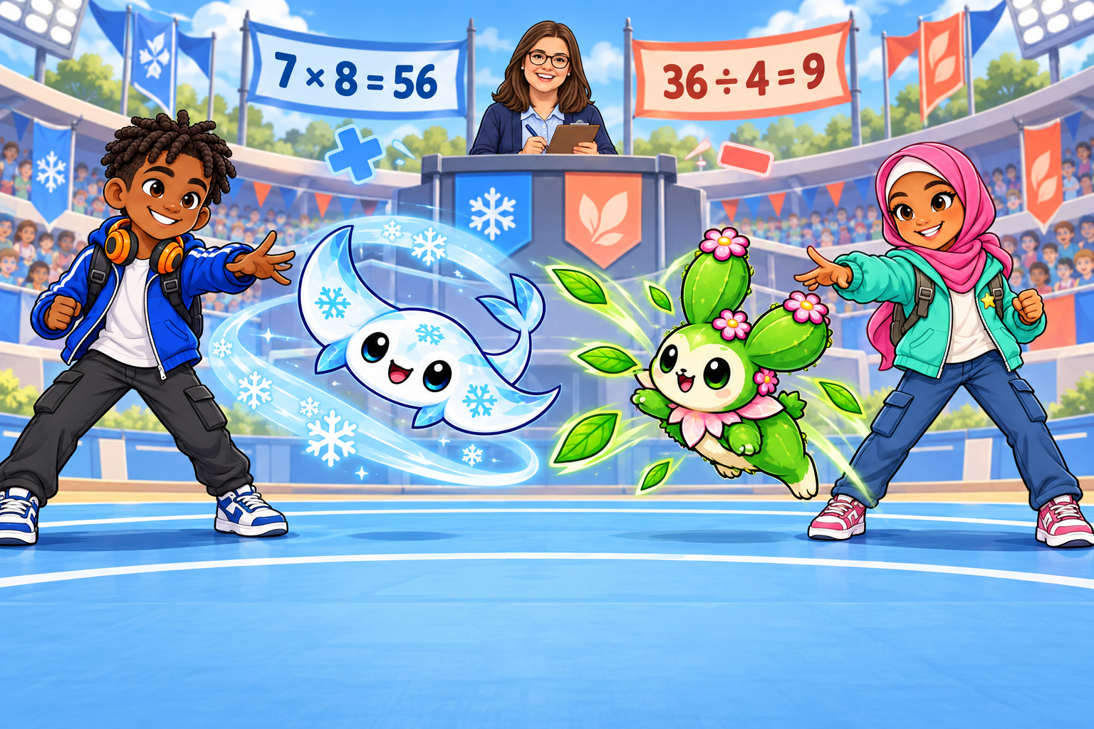 Student trainers and thinklets facing off in the Battle Arena